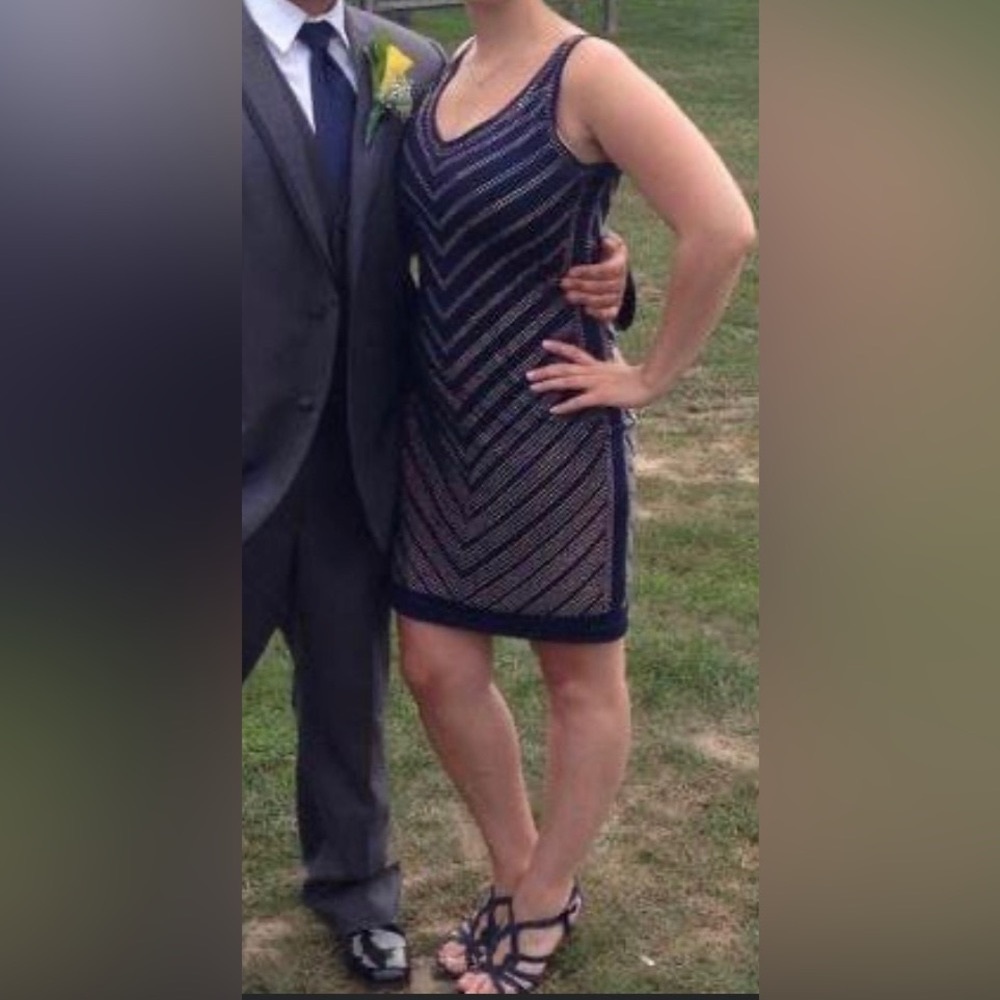 Navy Blue formal dress with stud detail
